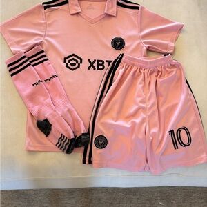 Messi Pink Soccer Jersey Set with Black Accents